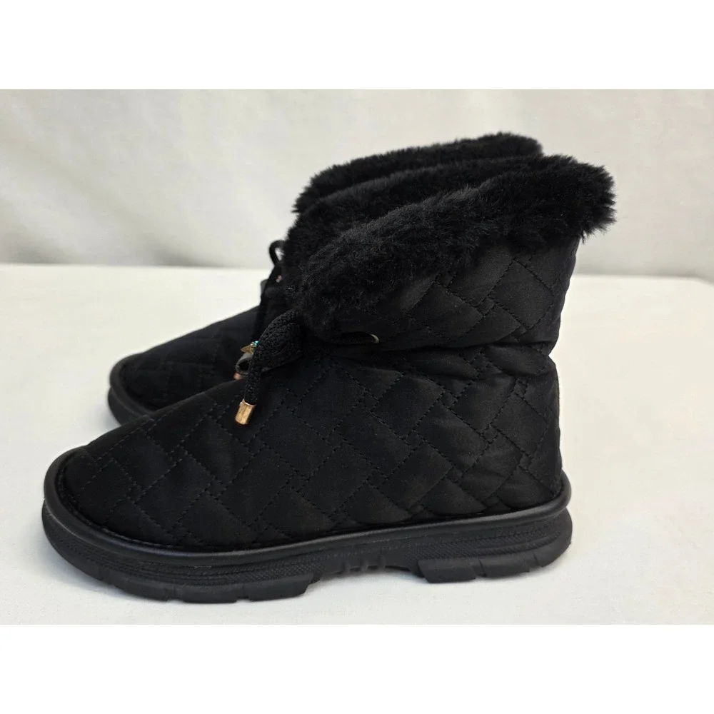 Kurt Geiger Mini Orson Puffer Bootie Black Quilted Faux Fur Winter Boots Kids 34